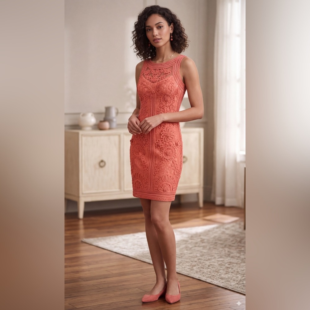 Sue Wong Soutache Lace Sheath Cocktail Dress-Size 6